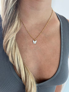 tiny butterfly shell pendant necklace