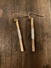 Load image into Gallery viewer, hammered wire wrapped vertical bar earrings