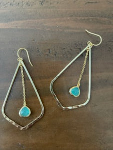 teardrop glass stone dangle hoop earrings