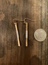 Load image into Gallery viewer, hammered wire wrapped vertical bar earrings