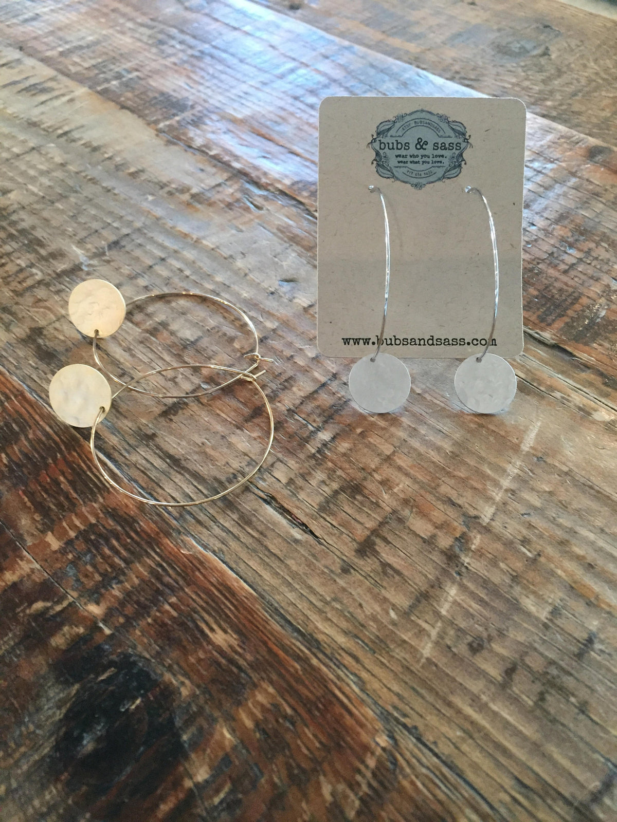 hammered circle dangle hoop earrings