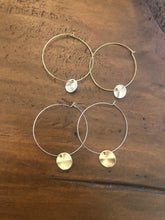 Load image into Gallery viewer, hammered circle dangle hoop earrings
