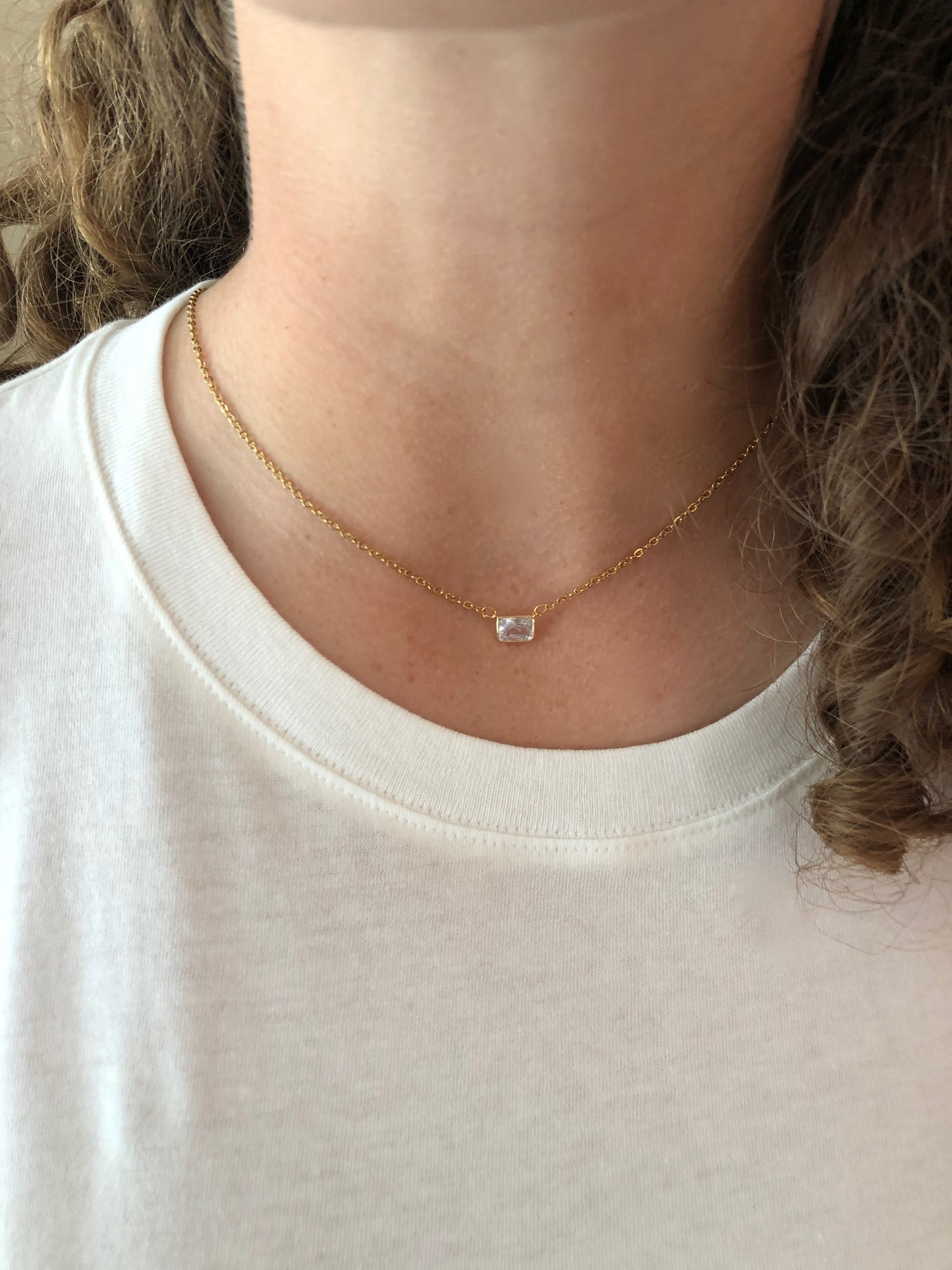 dainty crystal rectangle connector choker
