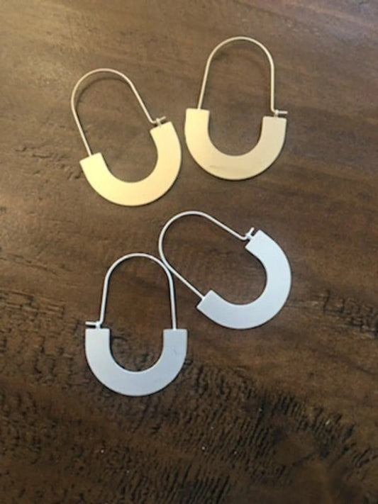 Gold and silver arch hoop earrings, two pairs