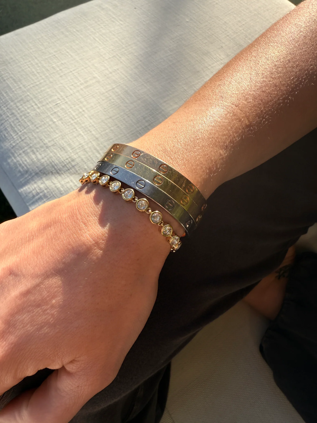 Waterproof cz tennis bracelet available at bubs & sass.