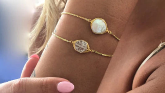 A pearl crystal bracelet available at bubs & sass.