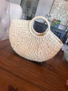 rattan half moon straw tote