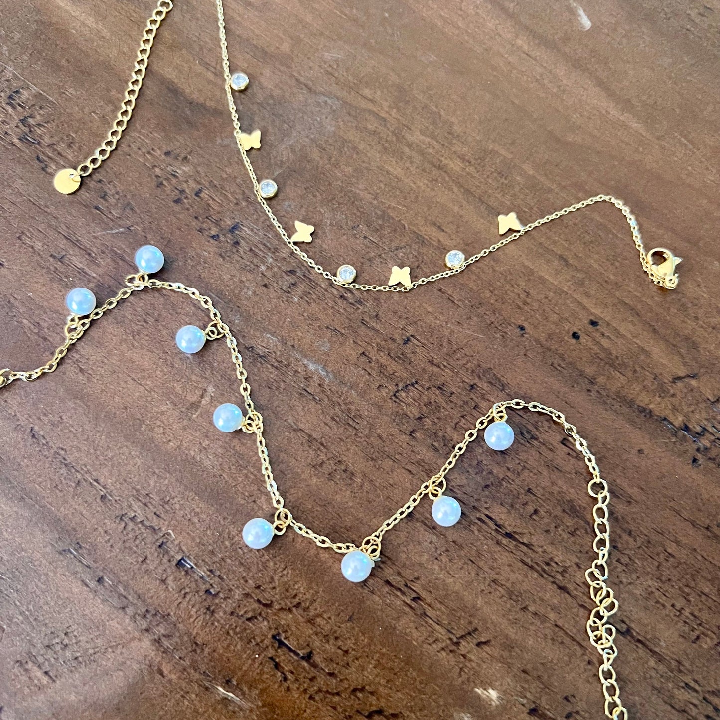 waterproof butterfly and pearl anklets