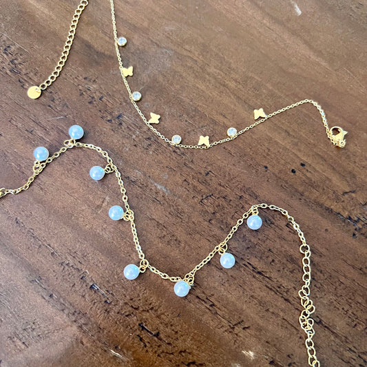waterproof butterfly and pearl anklets