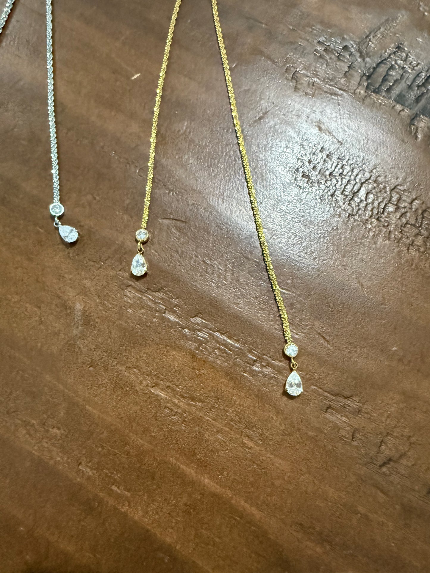 dainty waterproof slip knot/cz lariat