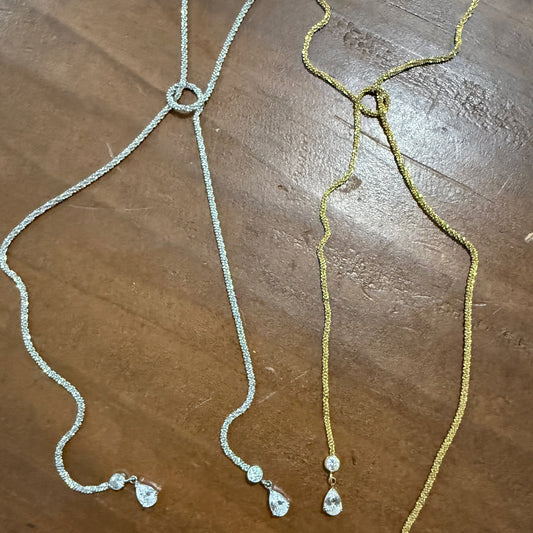 dainty waterproof slip knot/cz lariat