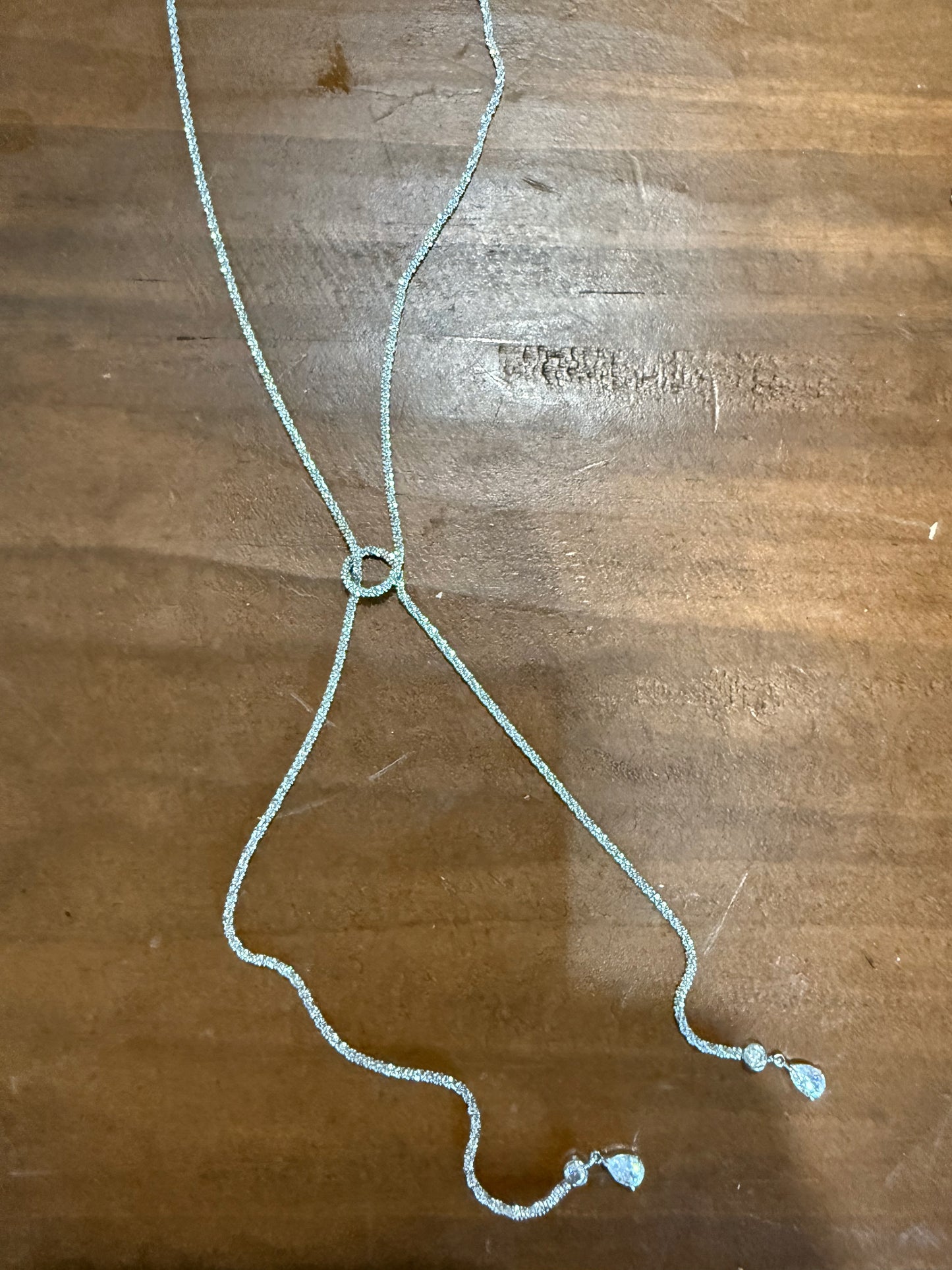 dainty waterproof slip knot/cz lariat