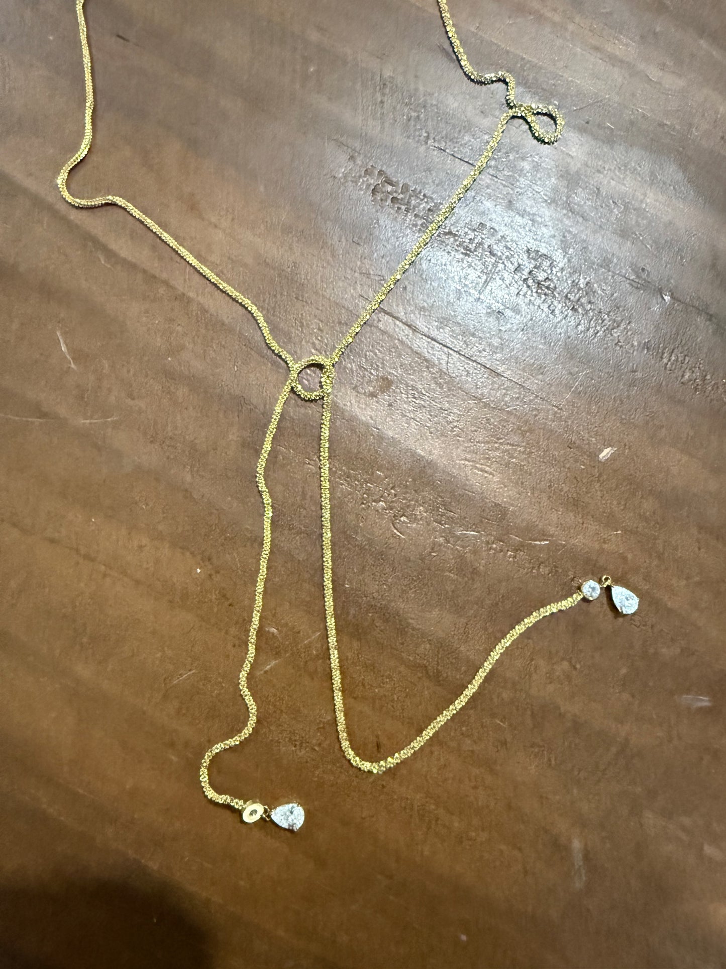 dainty waterproof slip knot/cz lariat