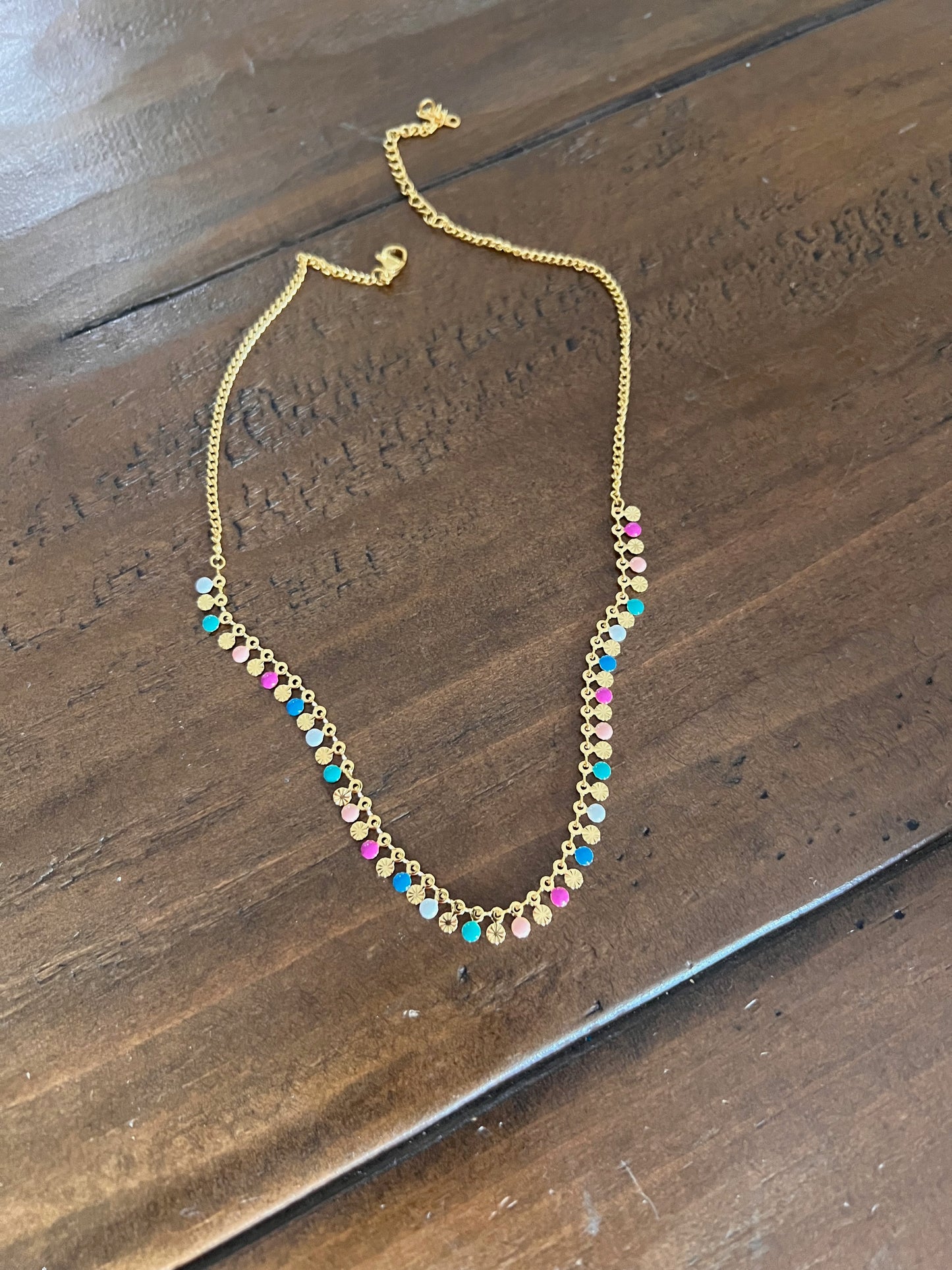 colorful, dainty drop disc choker