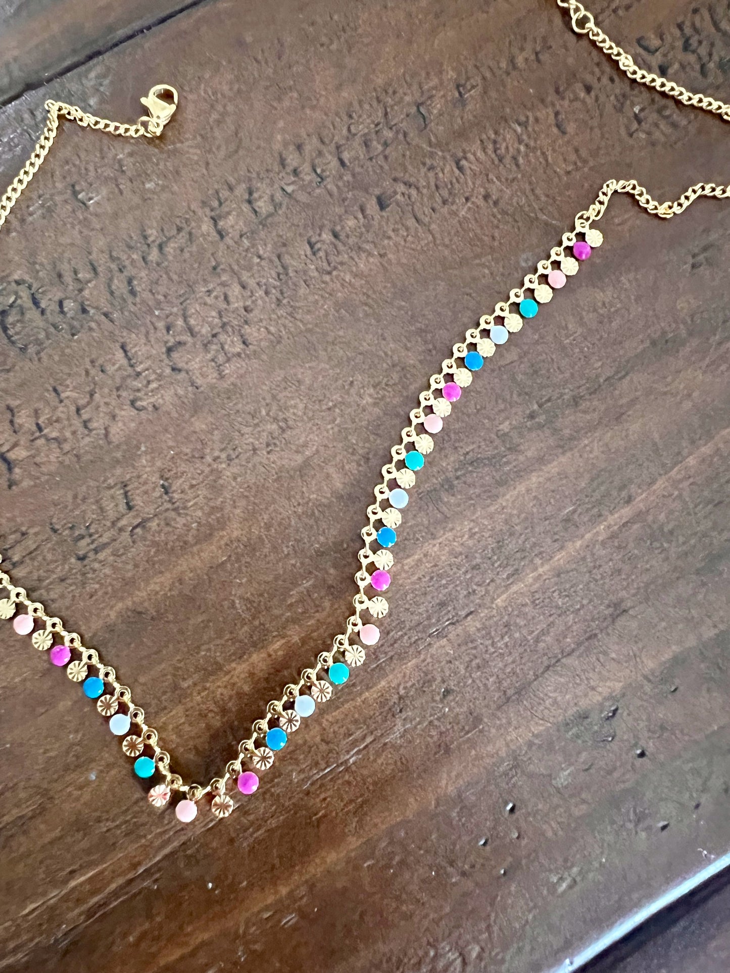 colorful, dainty drop disc choker
