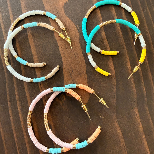 light heishi beaded summer hoops
