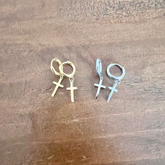 cross huggie earrings