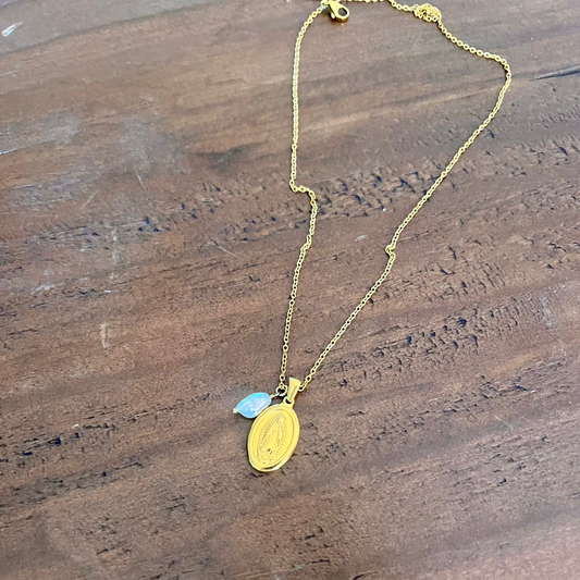 waterproof mary coin necklace