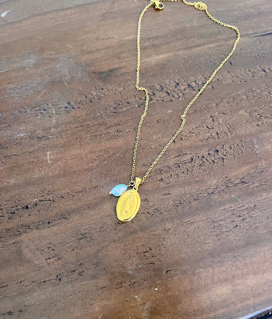 waterproof mary coin necklace