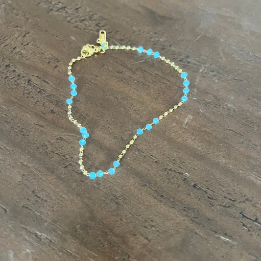 waterproof blue beaded anklet