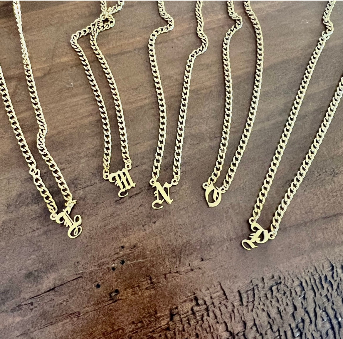 old english initial necklace