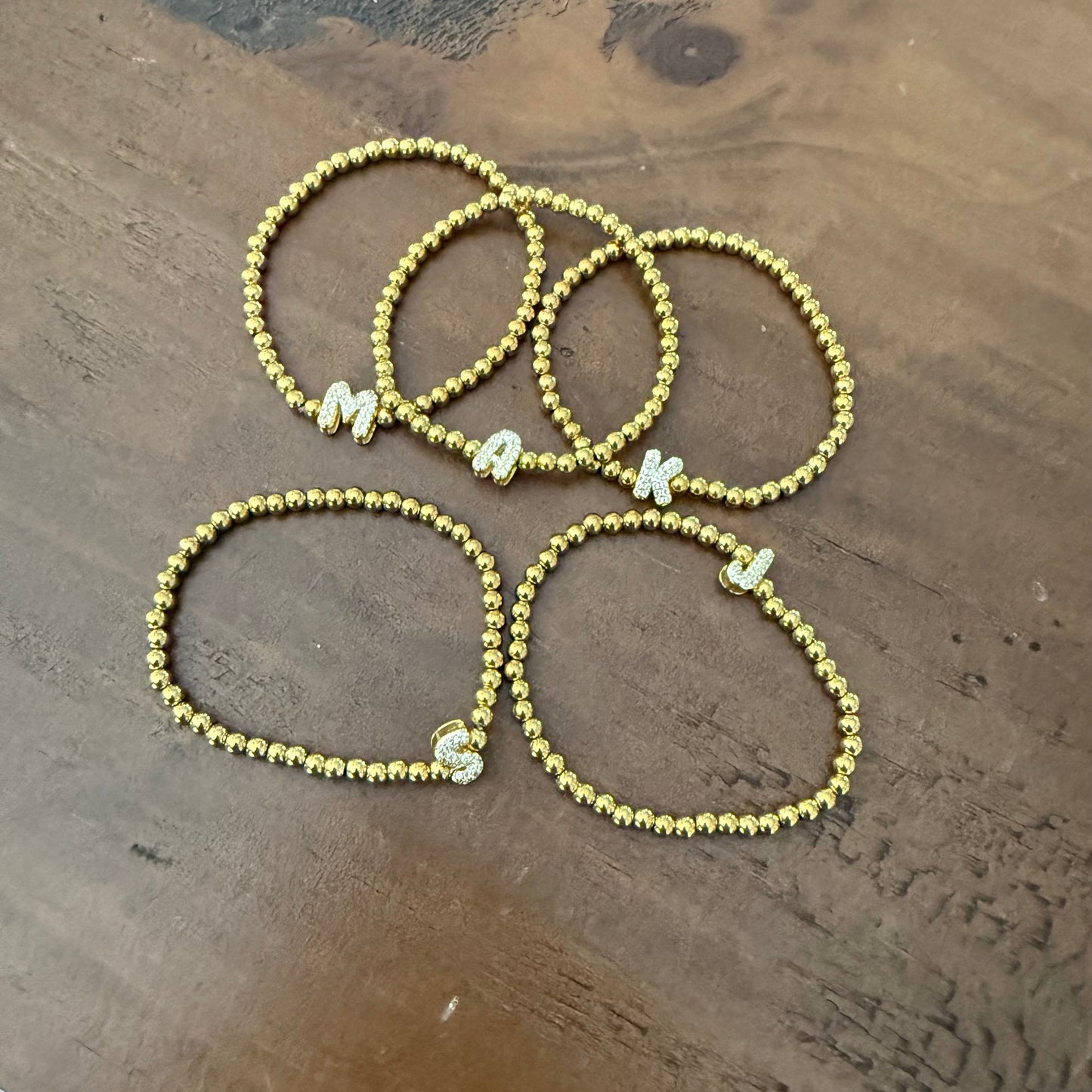 waterproof beaded initial bracelet
