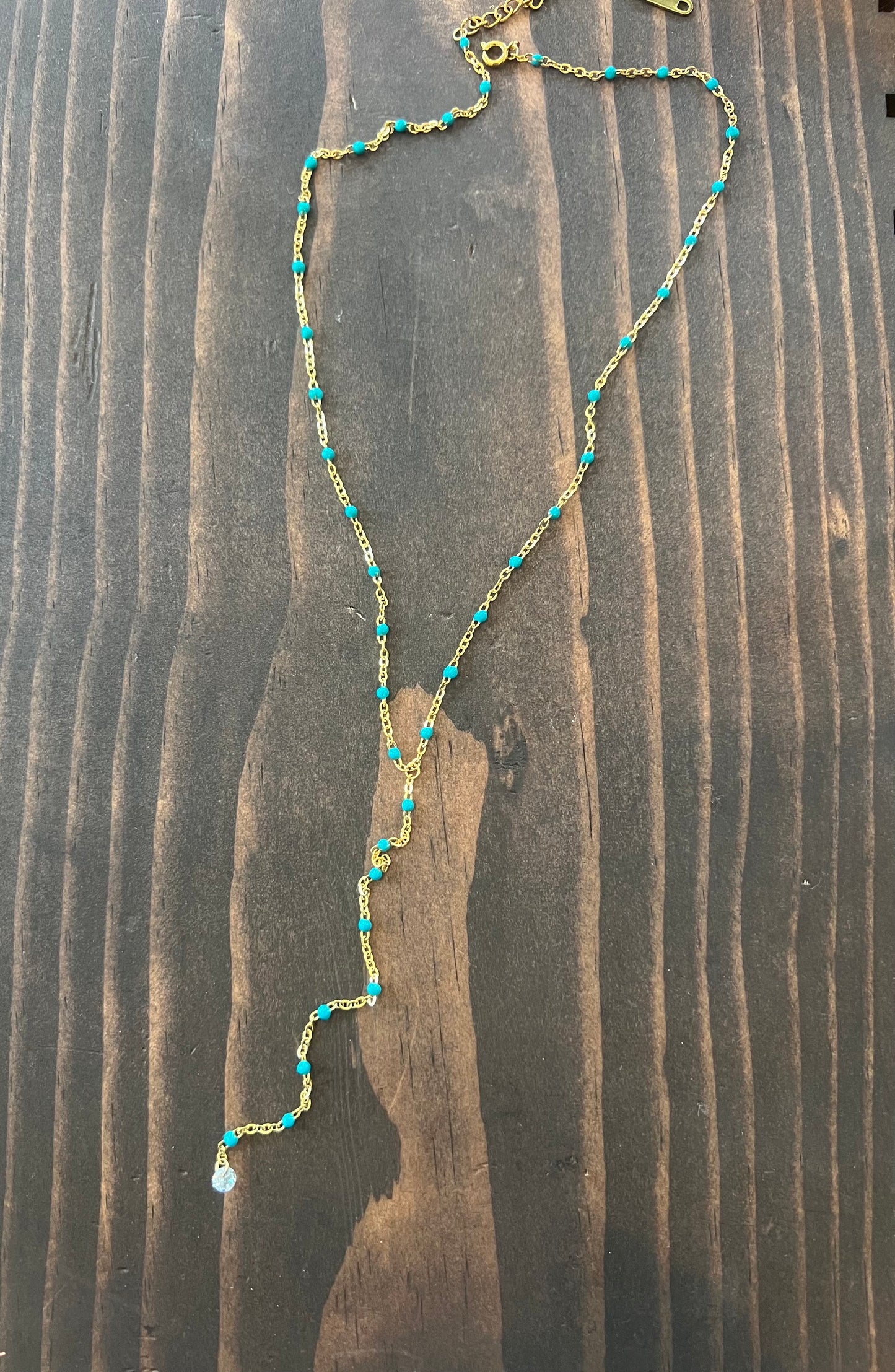 turquoise micro beaded crystal lariat
