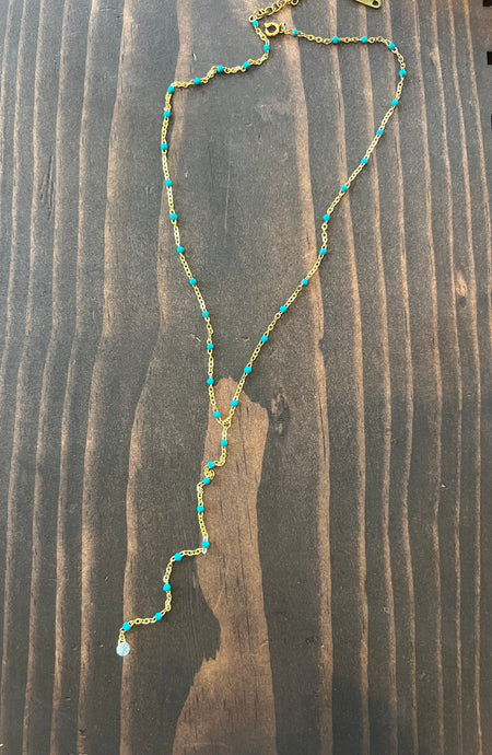 turquoise micro beaded crystal lariat