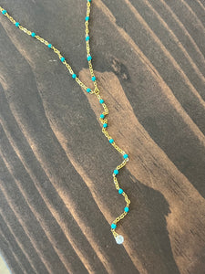 turquoise micro beaded crystal lariat