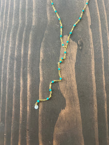 turquoise micro beaded crystal lariat