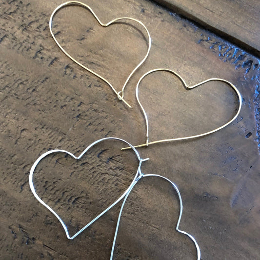 hammered heart hoop earrings