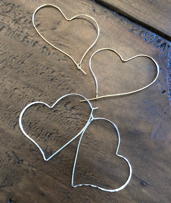hammered heart hoop earrings