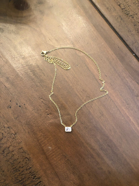 dainty crystal rectangle connector choker