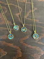 round abalone initial pendant necklace