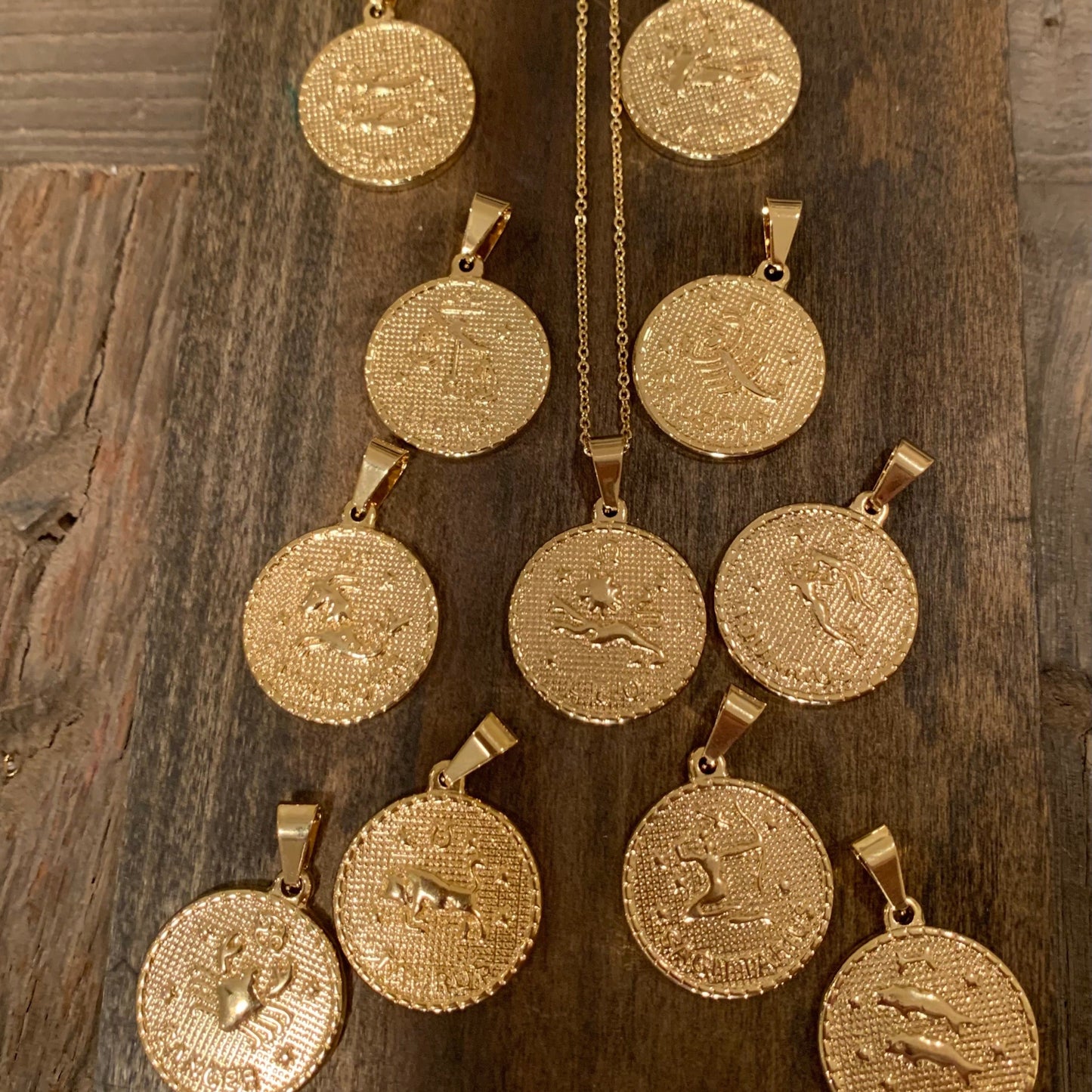 large zodiac coin pendant necklace