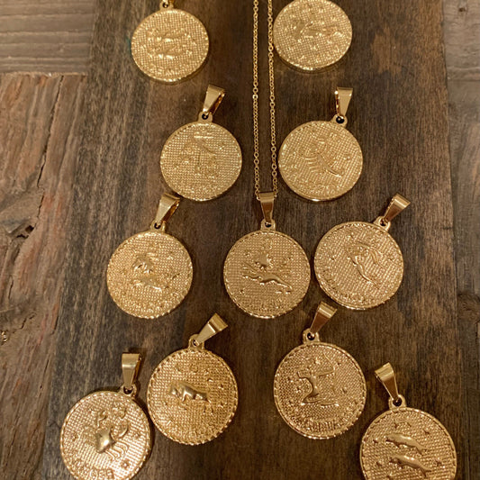 large zodiac coin pendant necklace