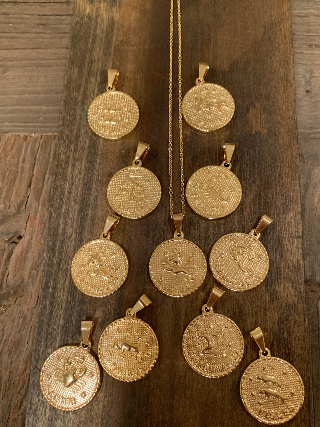 large zodiac coin pendant necklace