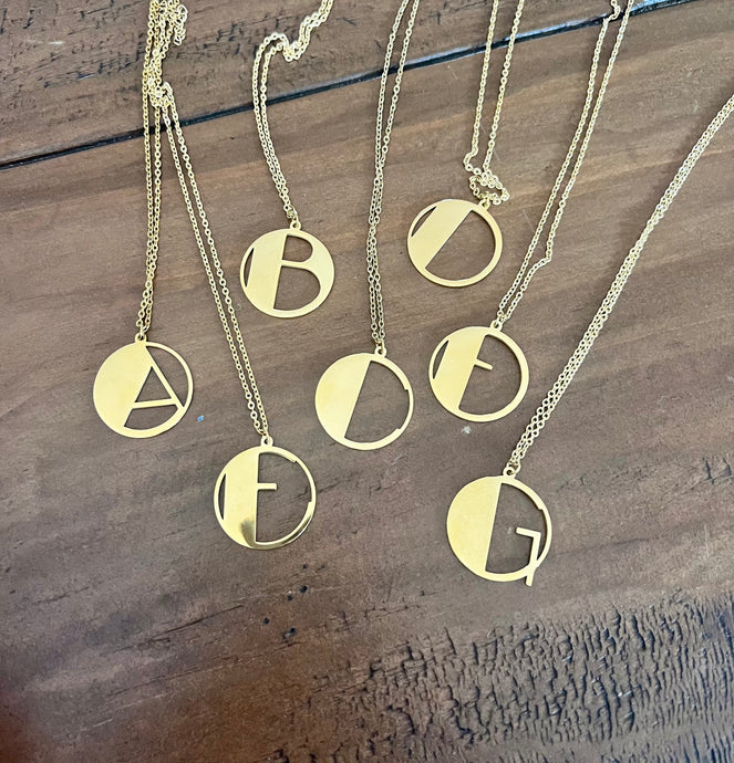 retro gold initial necklace