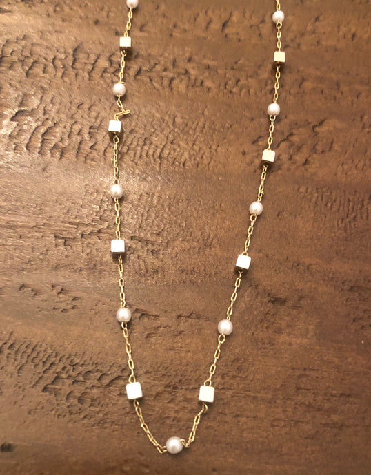 pearl and gold cube chain necklace/choker