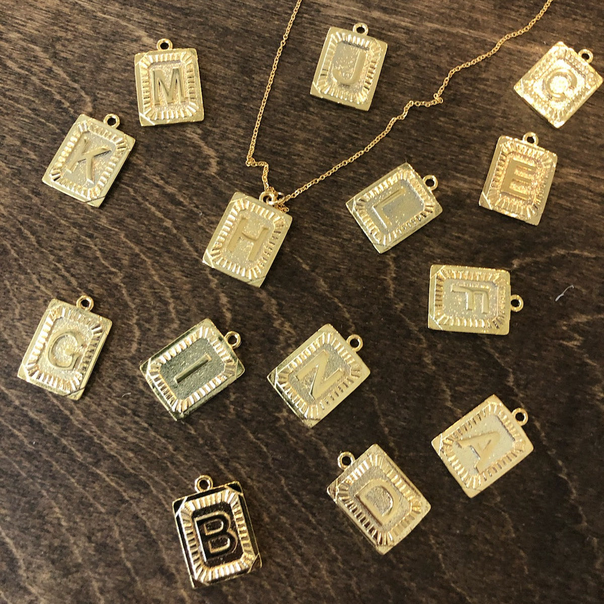 rectangle initial pendant necklace