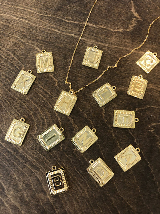 rectangle initial pendant necklace