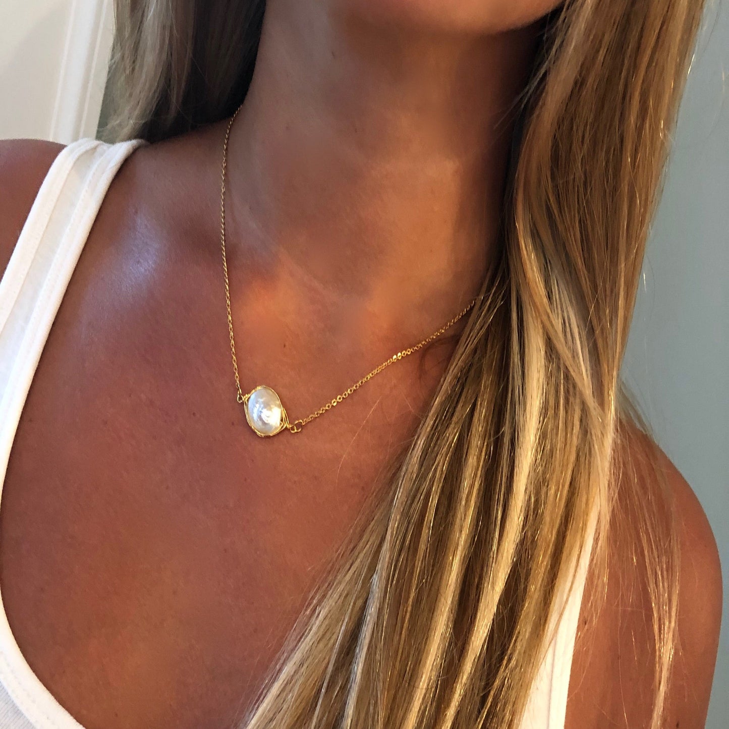 fresh water pearl connector necklace