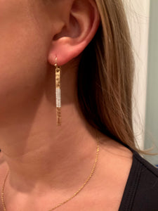 hammered wire wrapped vertical bar earrings