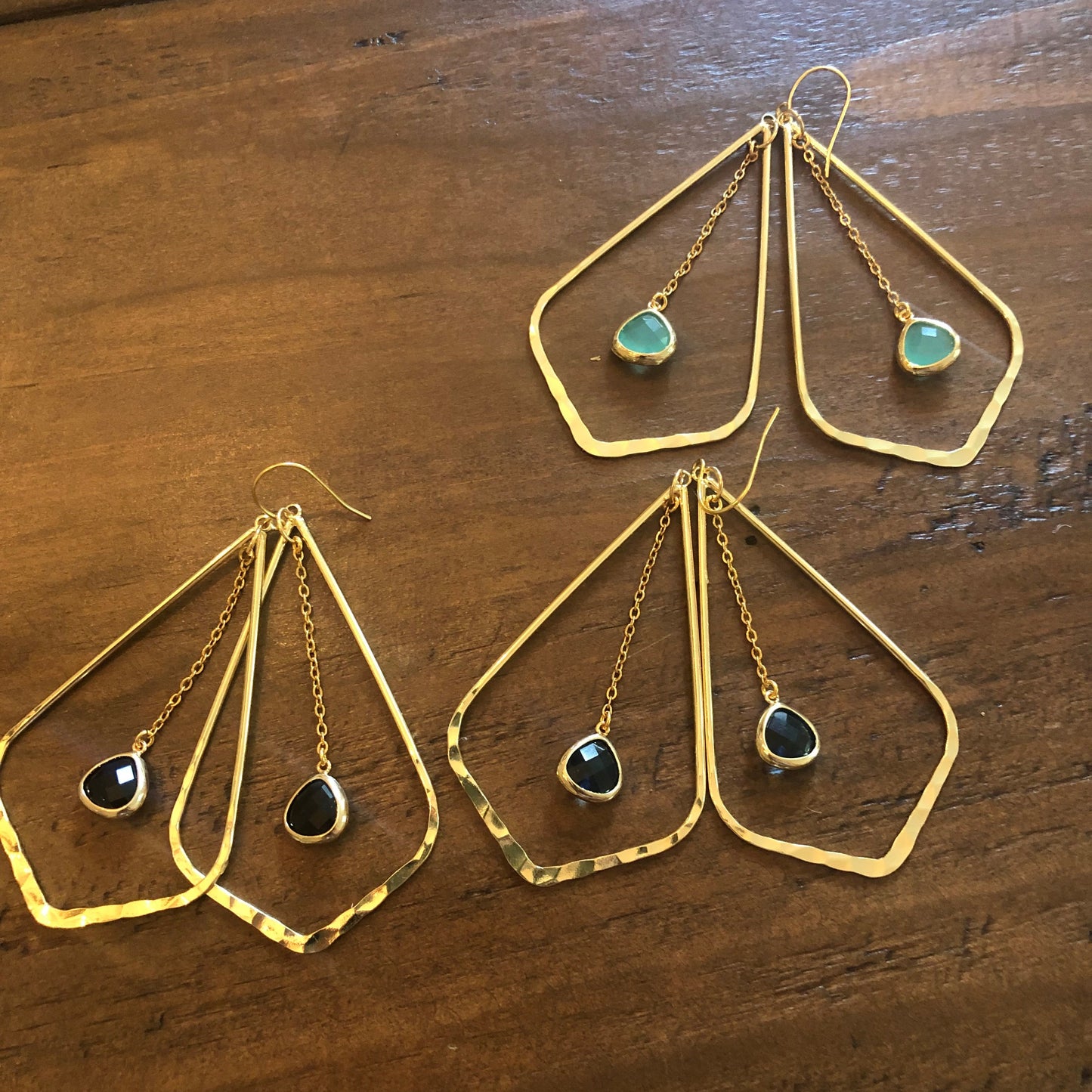 teardrop glass stone dangle hoop earrings