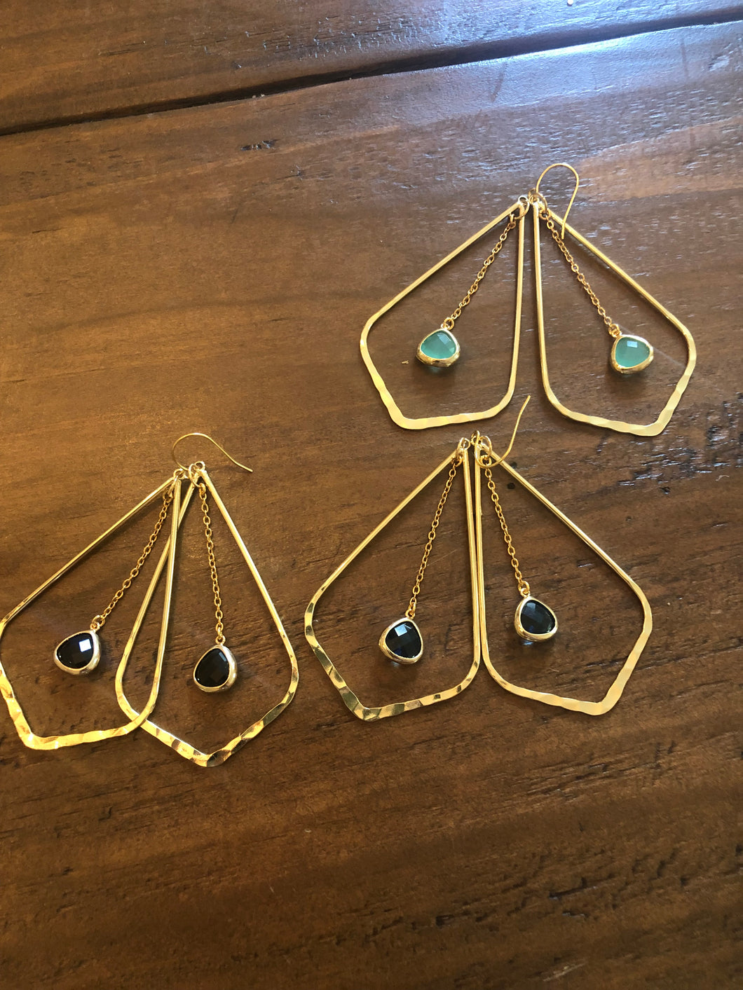 teardrop glass stone dangle hoop earrings