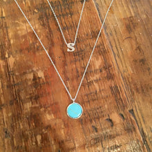 Load image into Gallery viewer, turquoise/white marble round flat pendant necklace
