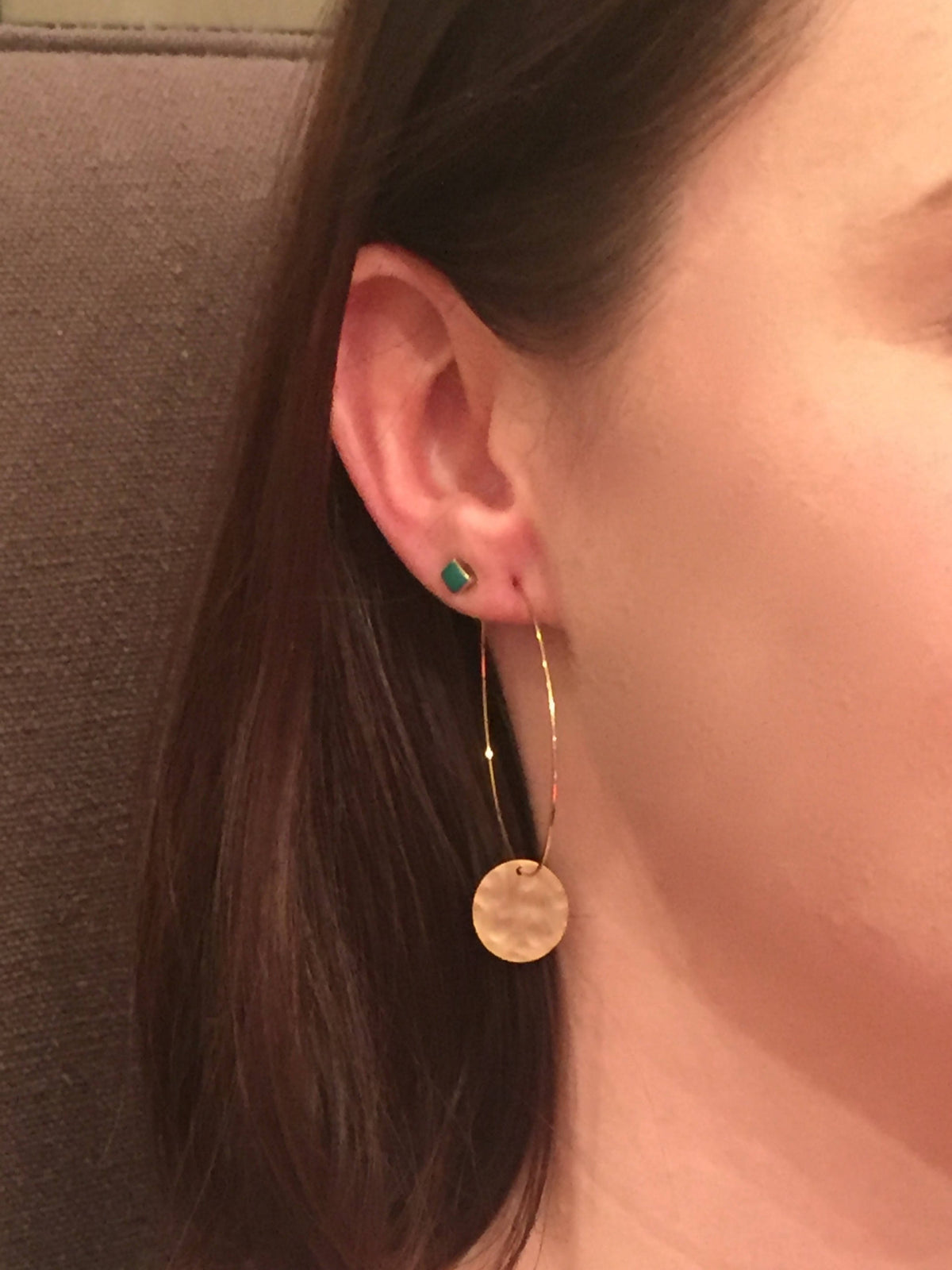 hammered circle dangle hoop earrings