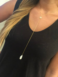fresh water pearl/ crystal lariat necklaces