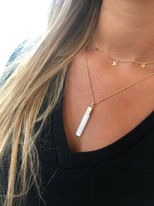 long white gemstone bar pendant necklace