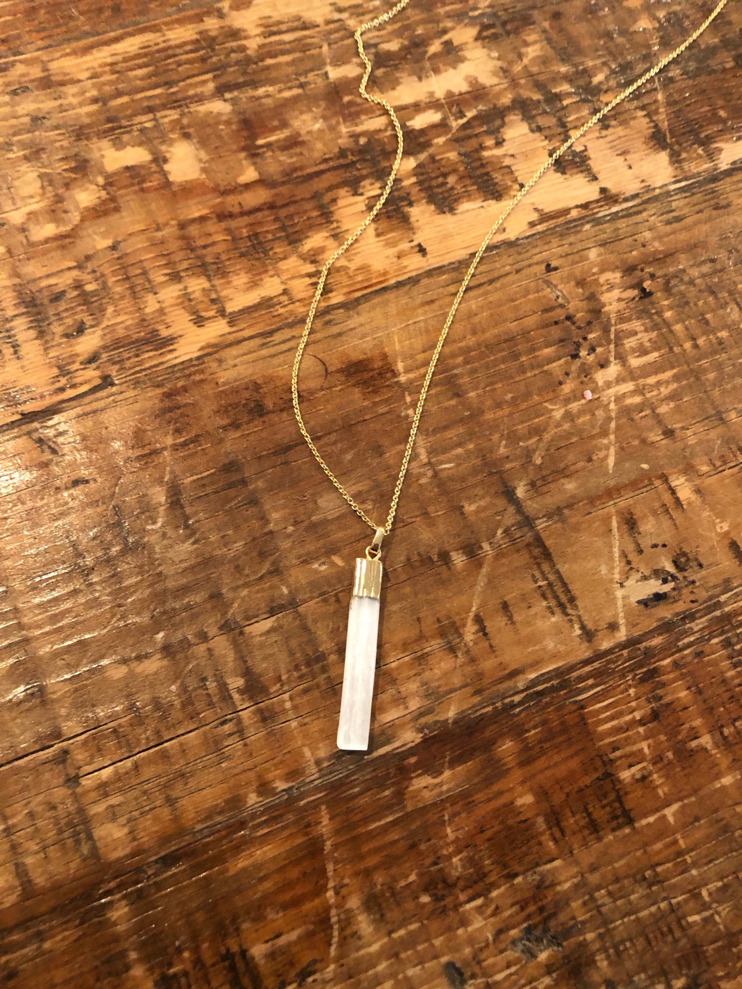 long white gemstone bar pendant necklace